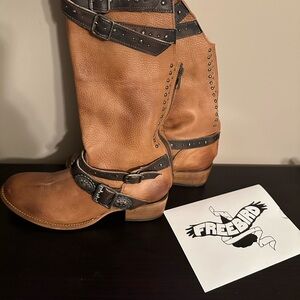 Freebird Garrison Tan Leather Boots with Black Straps
